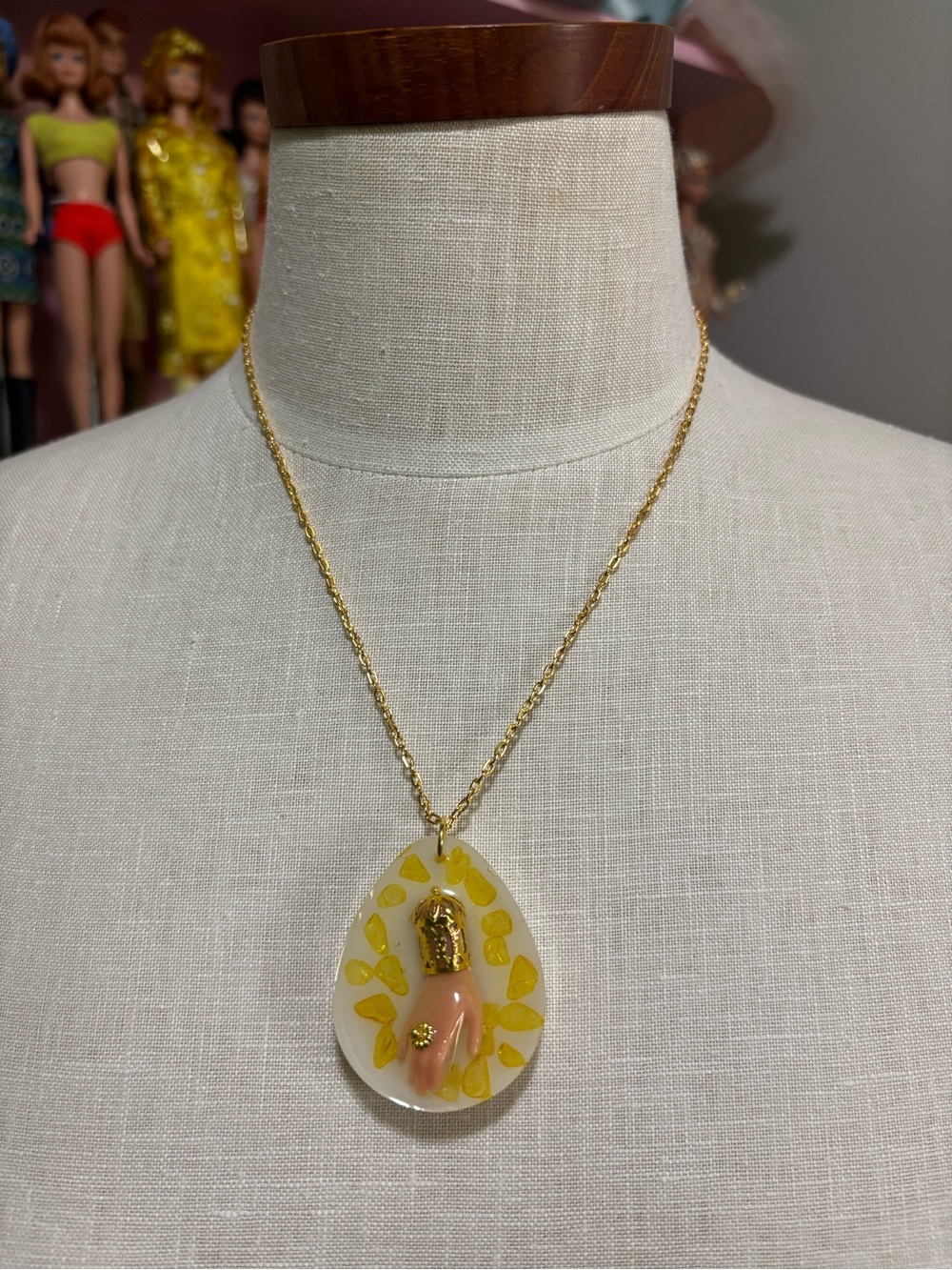 Barbie hand Chain Necklace with Yellow Citrine pieces.